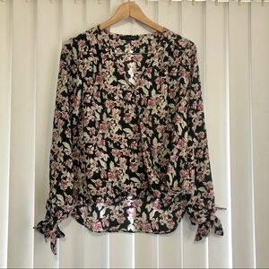 Floral Tie Long Sleeve Wrap Blouse